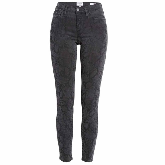 Frame Denim Denim - New Woman’s FRAME Le Skinny De Jeanne Python Black & Silver Skinny Jeans